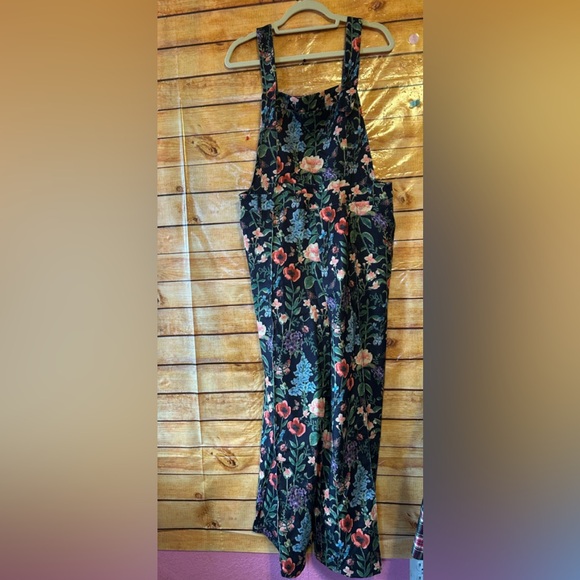 Cider Pants - Cider Women’s Black Floral Print Botanical Corduroy Overalls Jumpsuit Size 0XL